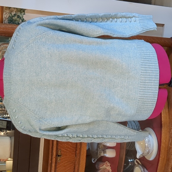 Loft Cable and Popcorn Stitch Raglan Sleeve Crewneck Teal Sweater SP - Picture 2 of 9